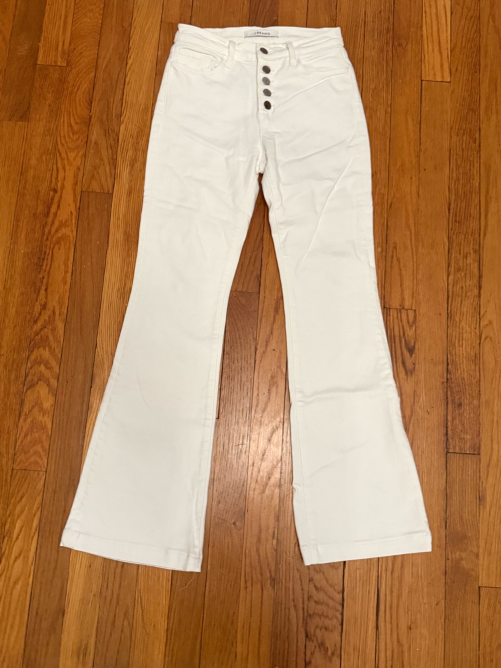 J Brand White High-Rise Flare Jeans with Button Fly
